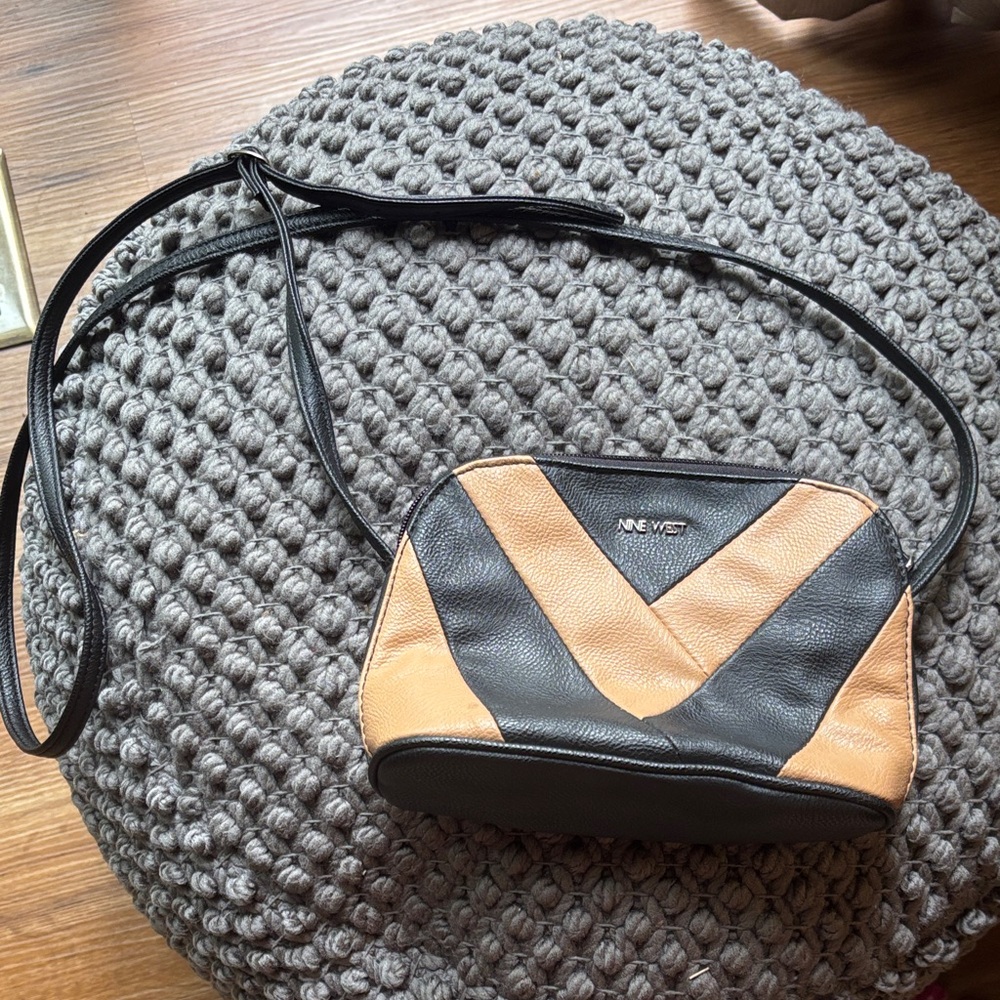 Nine West Black and Brown Chevron Crossbody Bag
